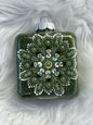 Glitter Christmas Ornament - Square - Dark Green, White Snowmen
