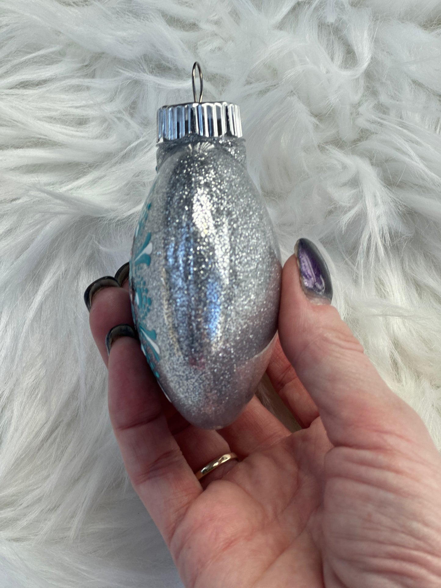 Glitter Christmas Ornament - Disc / Round - Silver, Turquoise, White - Snowmen