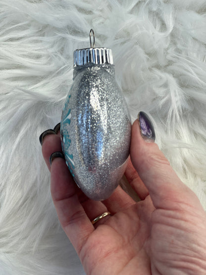 Glitter Christmas Ornament - Disc / Round - Silver, Turquoise, White - Snowmen
