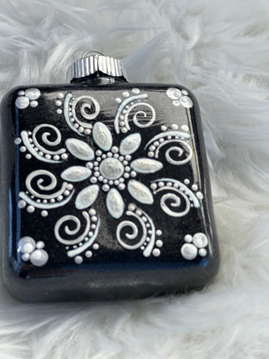 Glitter Christmas Ornament - Square - Black, White, Silver