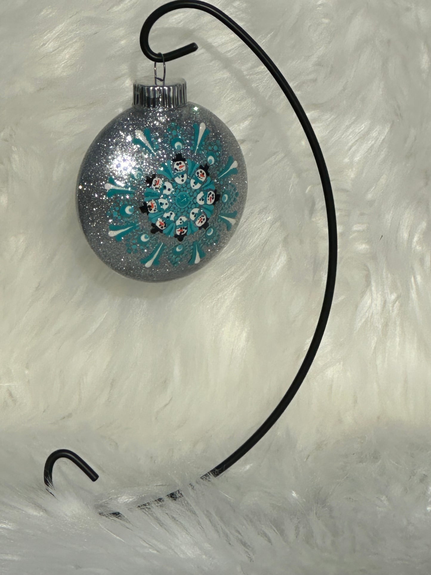 Glitter Christmas Ornament - Disc / Round - Silver, Turquoise, White - Snowmen