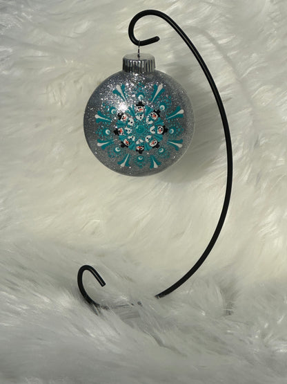 Glitter Christmas Ornament - Disc / Round - Silver, Turquoise, White - Snowmen