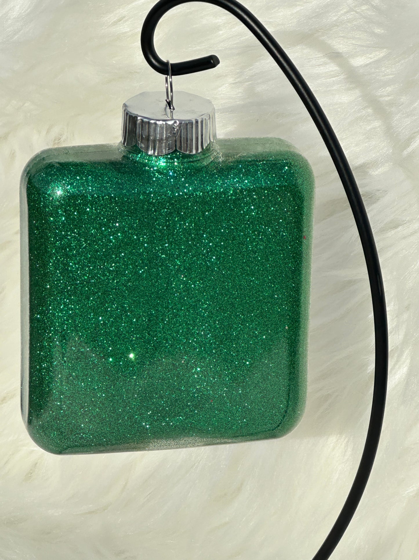 Glitter Christmas Ornament - Square - Green, White, Red - Snowmen