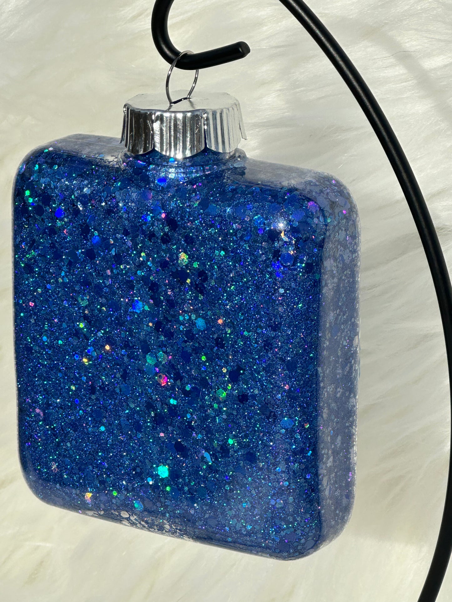 Glitter Christmas Ornament - Square - Blues, White, Rhinestones