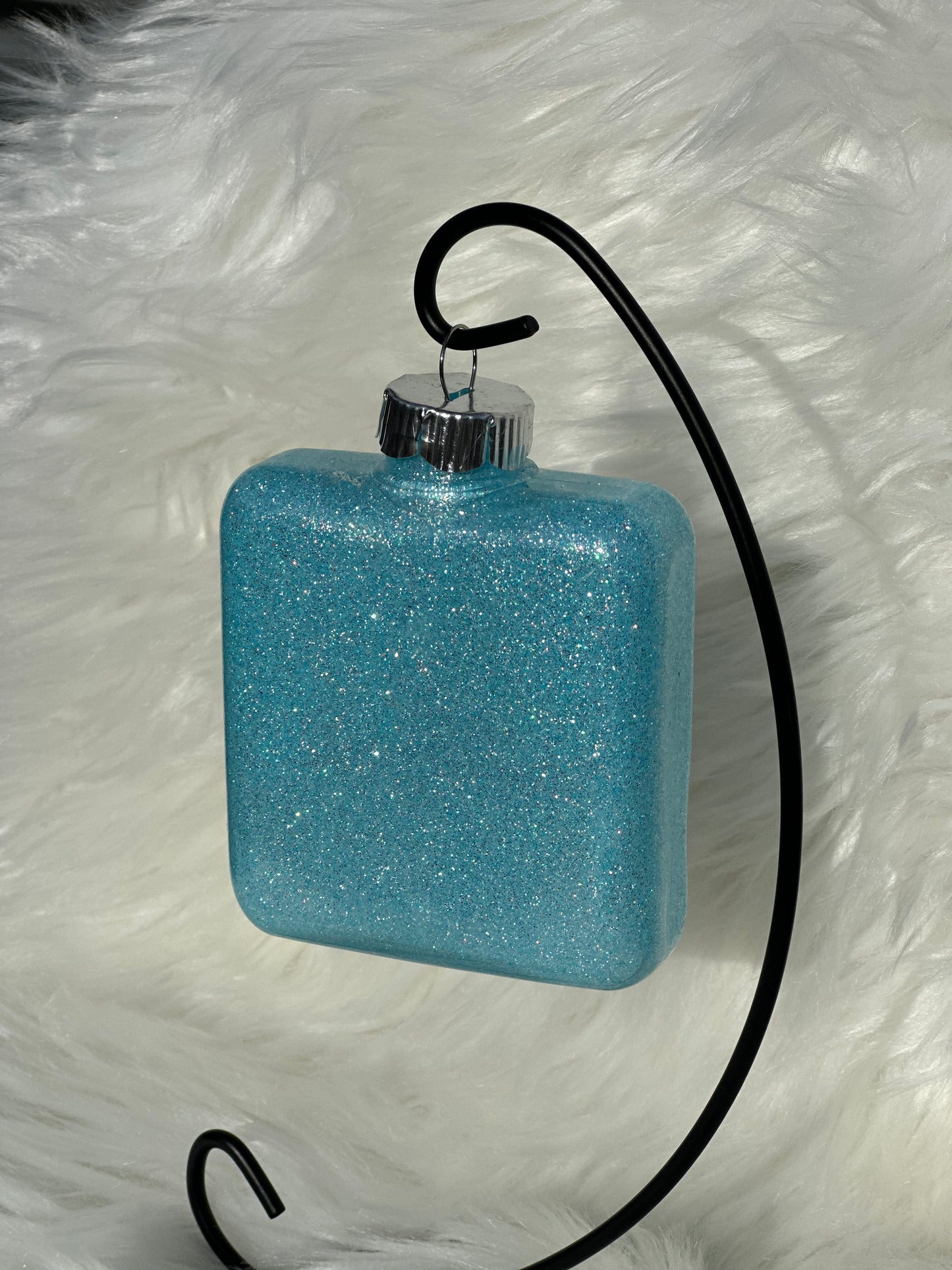 Glitter Christmas Ornament - Square - Blues, White