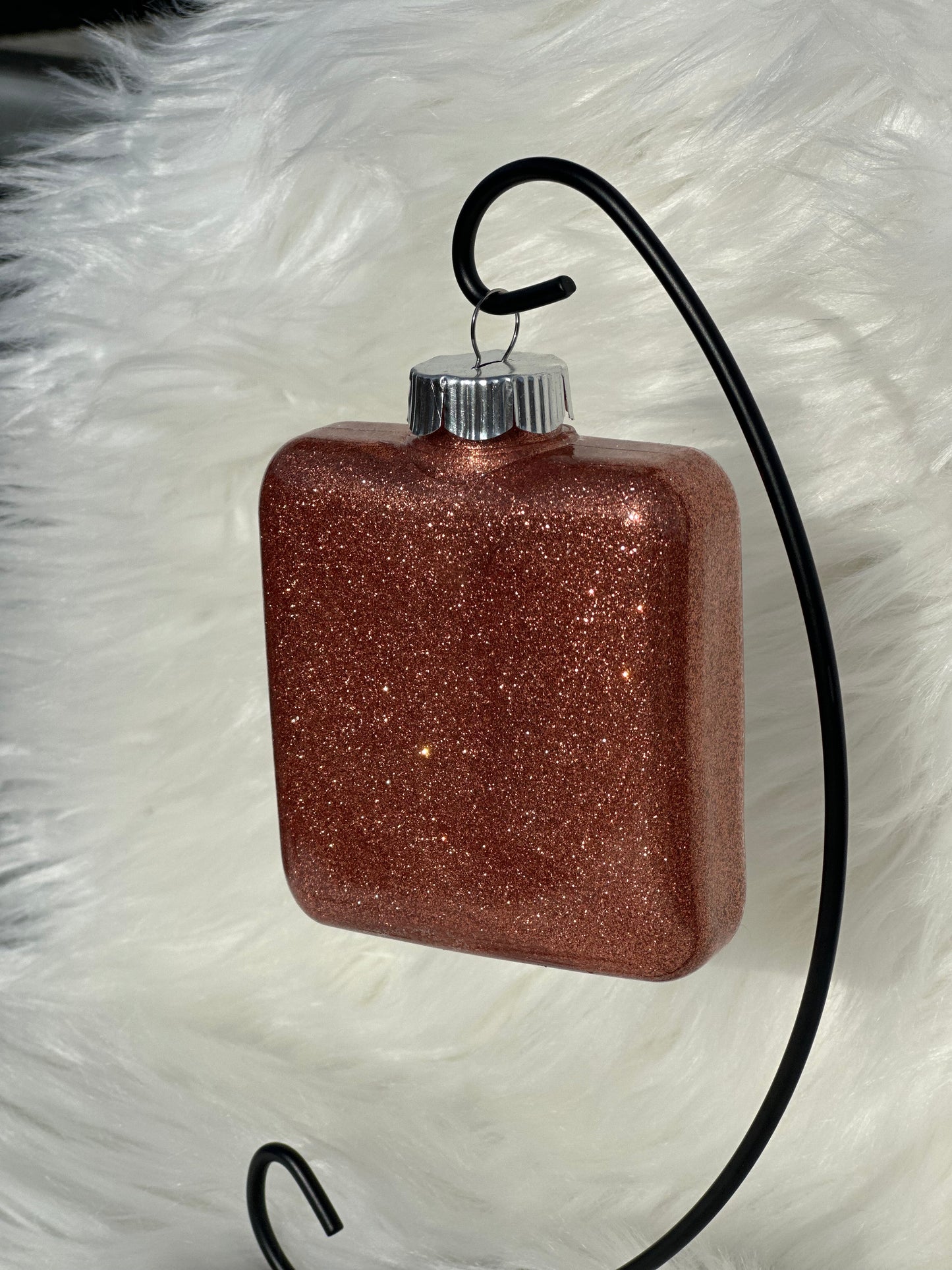 Glitter Christmas Ornament - Square - Rose Gold