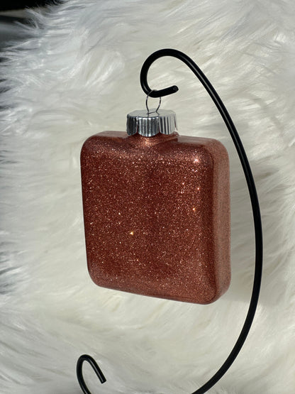 Glitter Christmas Ornament - Square - Rose Gold