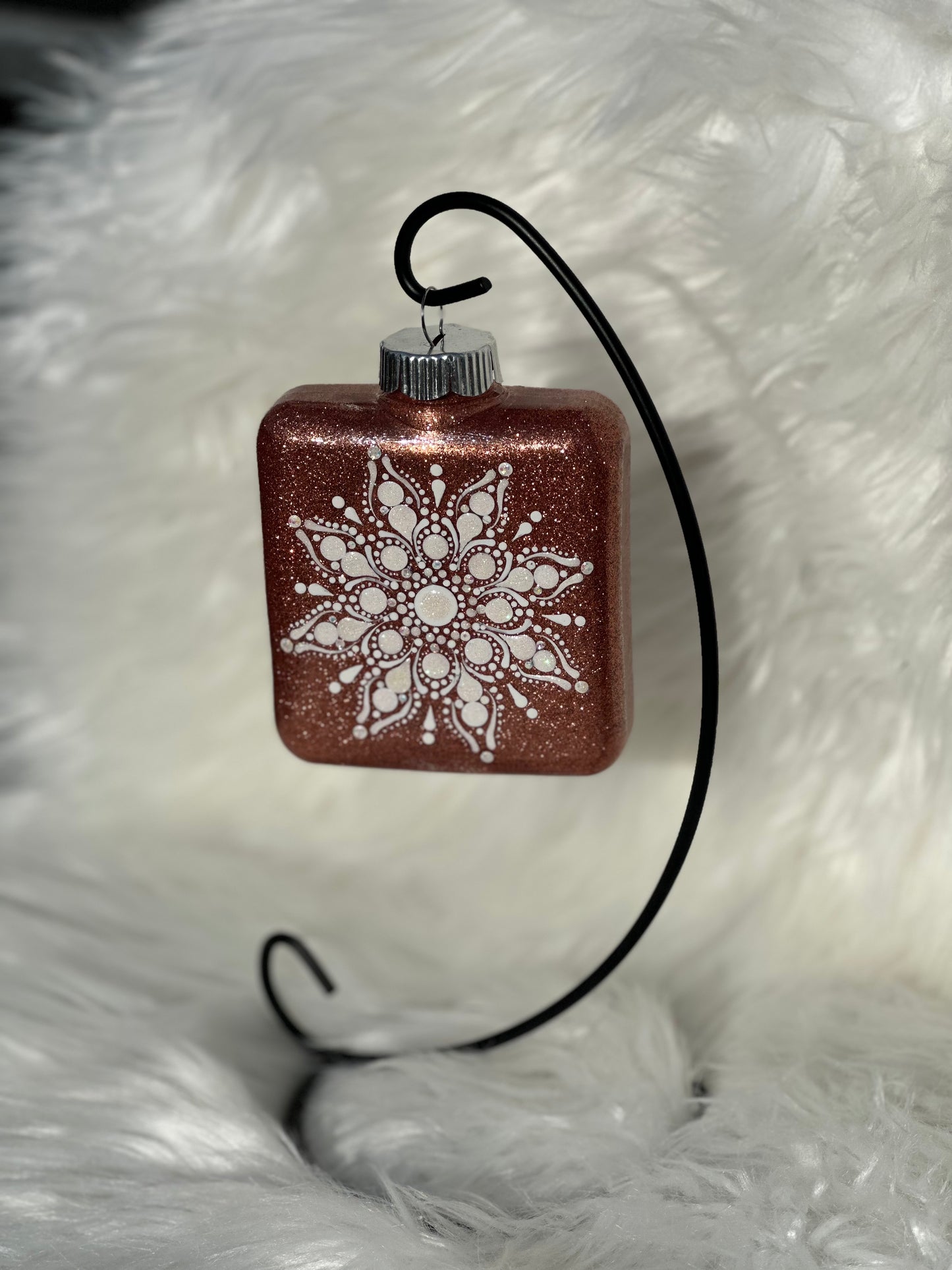 Glitter Christmas Ornament - Square - Rose Gold