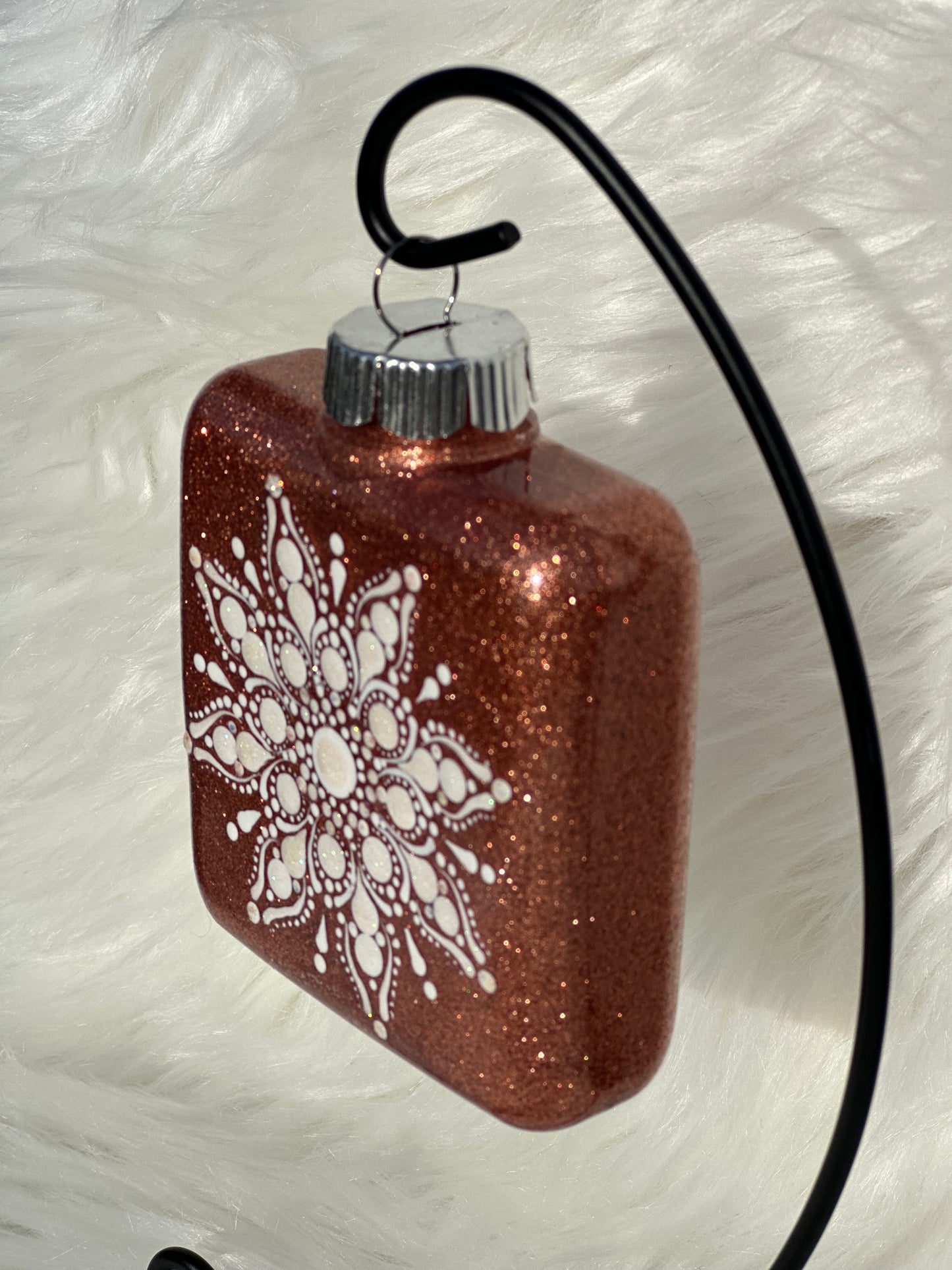 Glitter Christmas Ornament - Square - Rose Gold