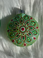 Glitter Christmas Ornament - Disc / Round - Greens, Red, White