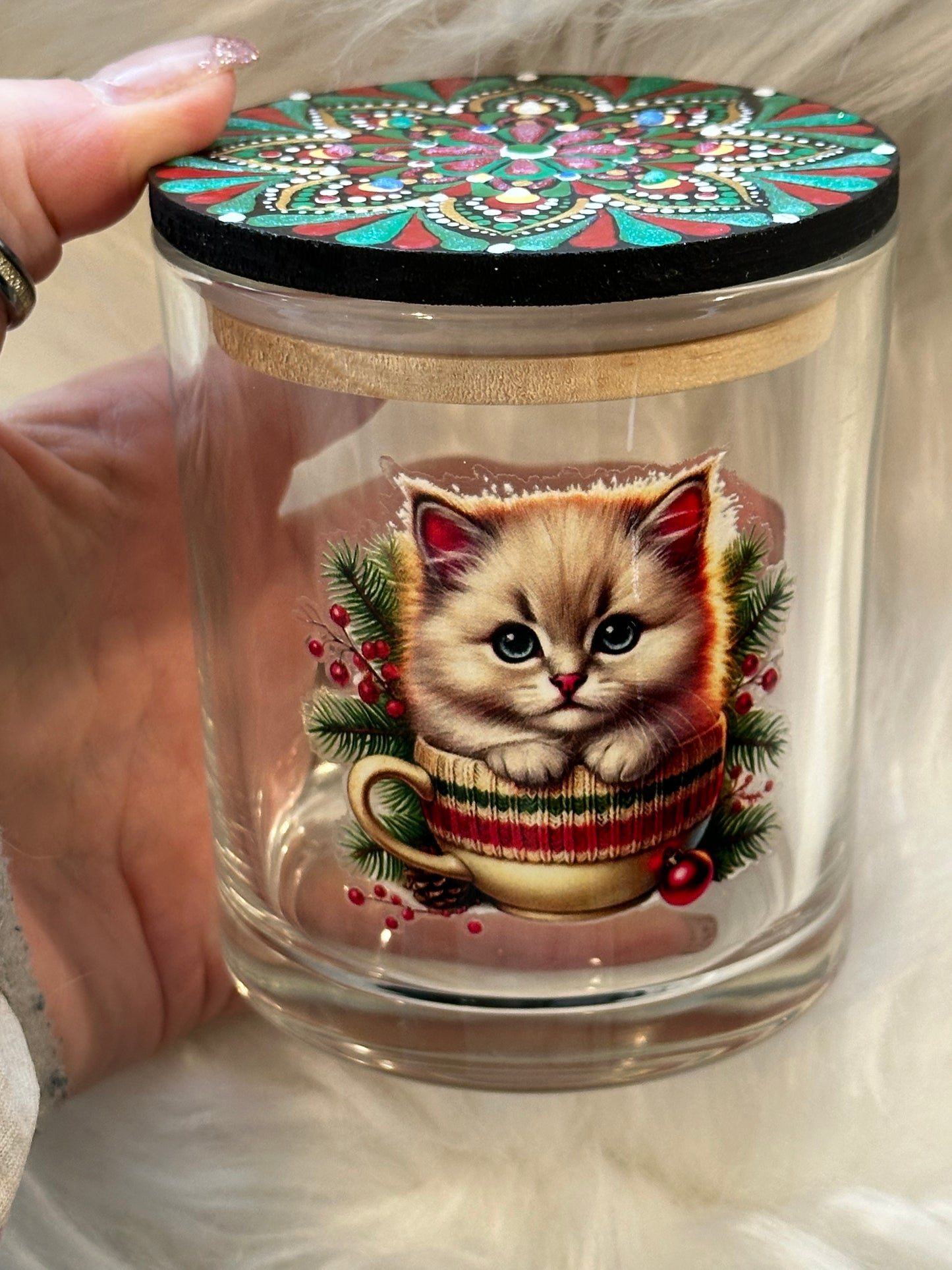 Stash / Display Jar - Christmas Kitten