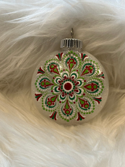 Glitter Christmas Ornament - Disc / Round - White, Red, Green