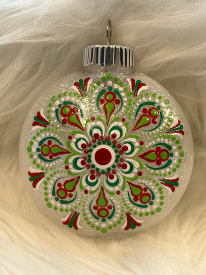 Glitter Christmas Ornament - Disc / Round - White, Red, Green