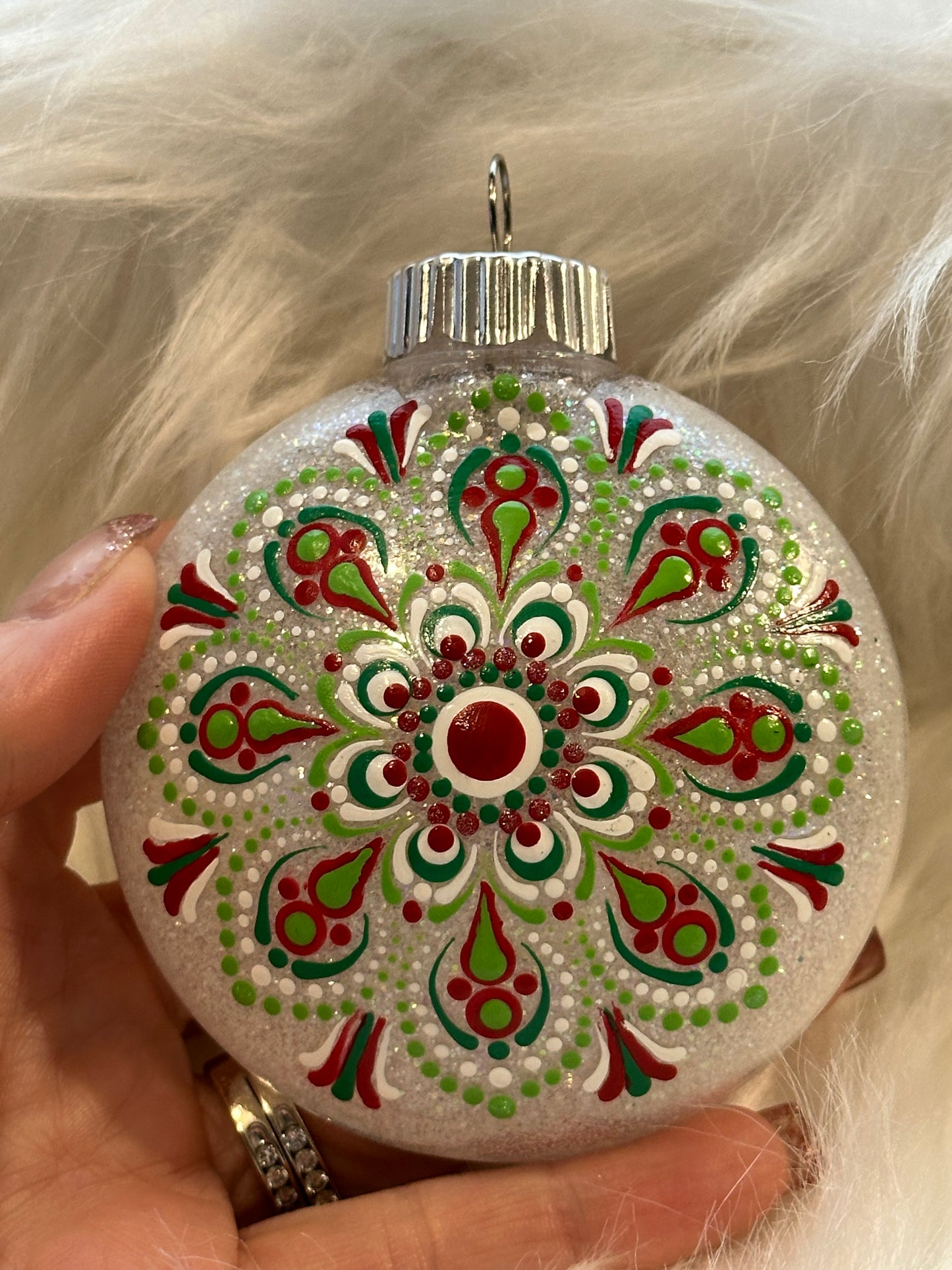 Glitter Christmas Ornament - Disc / Round - White, Red, Green
