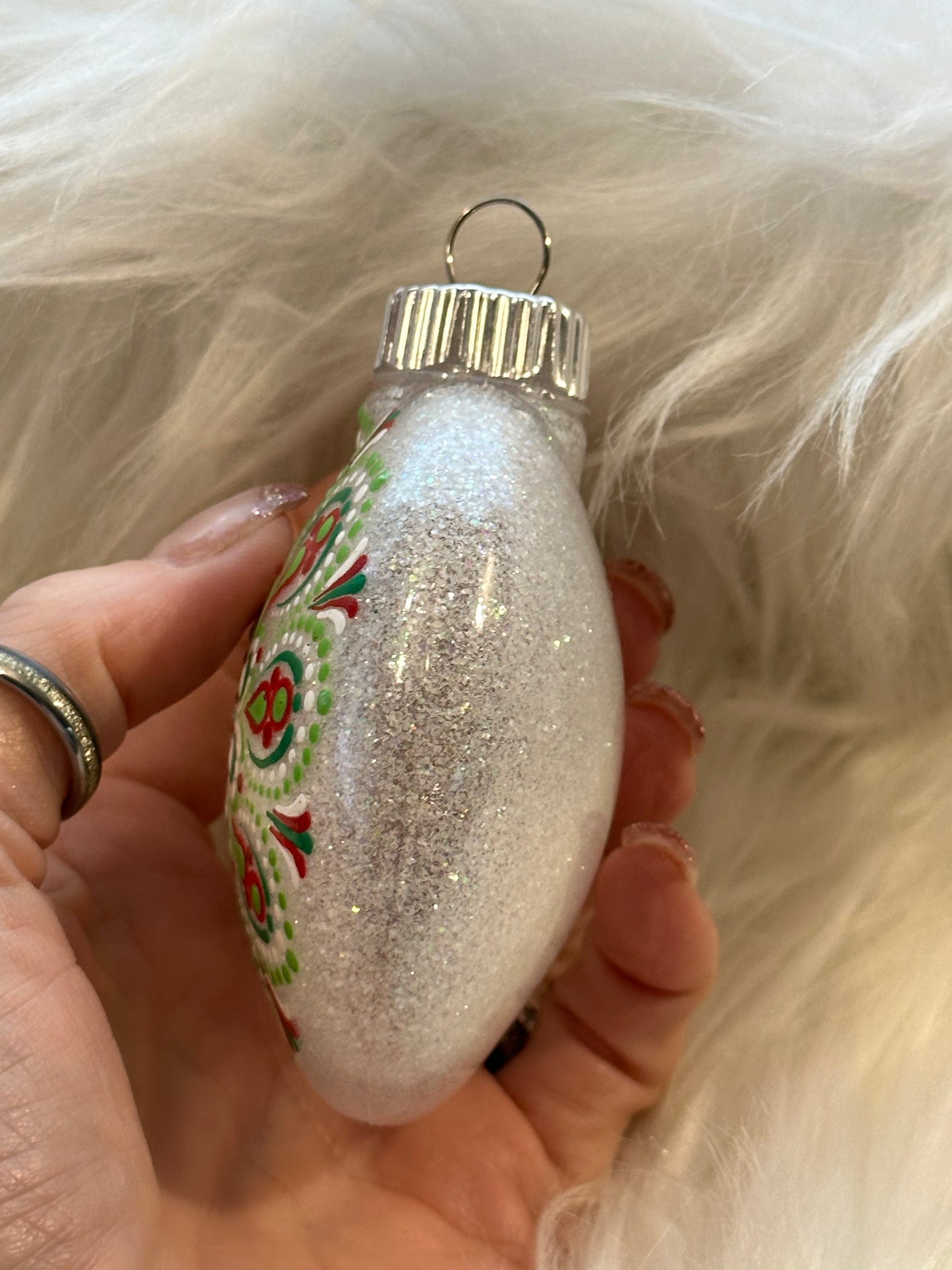 Glitter Christmas Ornament - Disc / Round - White, Red, Green