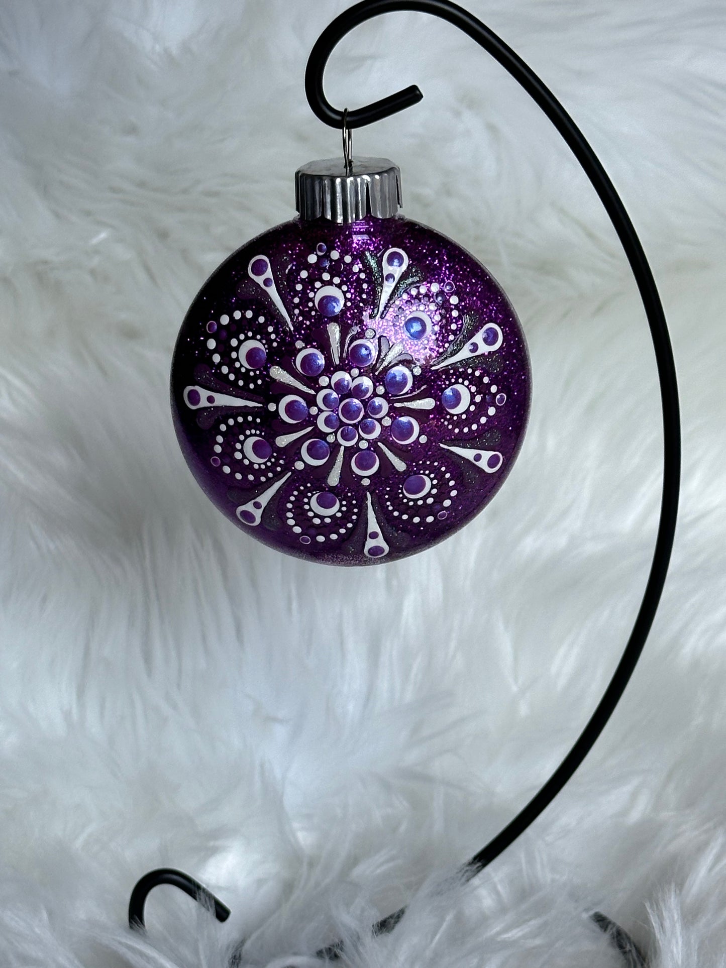 Glitter Christmas Ornament - Disc / Round - Purples, White