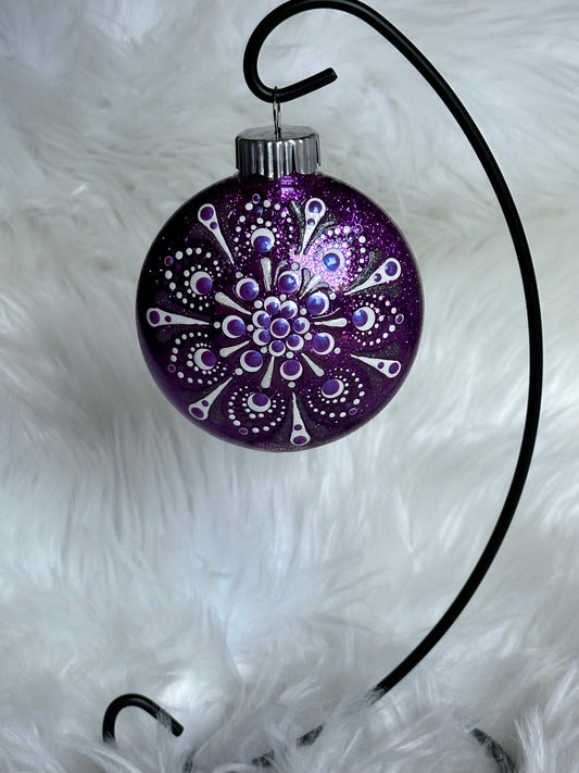 Glitter Christmas Ornament - Disc / Round - Purples, White