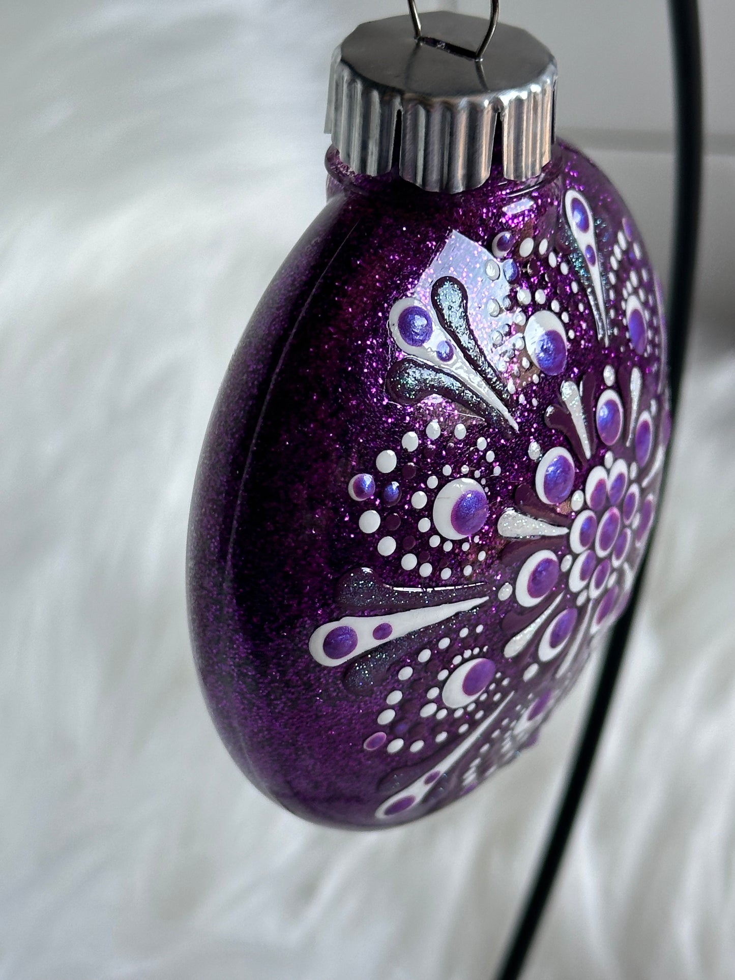 Glitter Christmas Ornament - Disc / Round - Purples, White