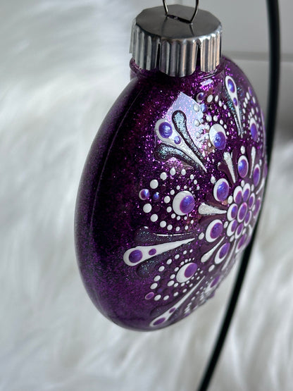 Glitter Christmas Ornament - Disc / Round - Purples, White
