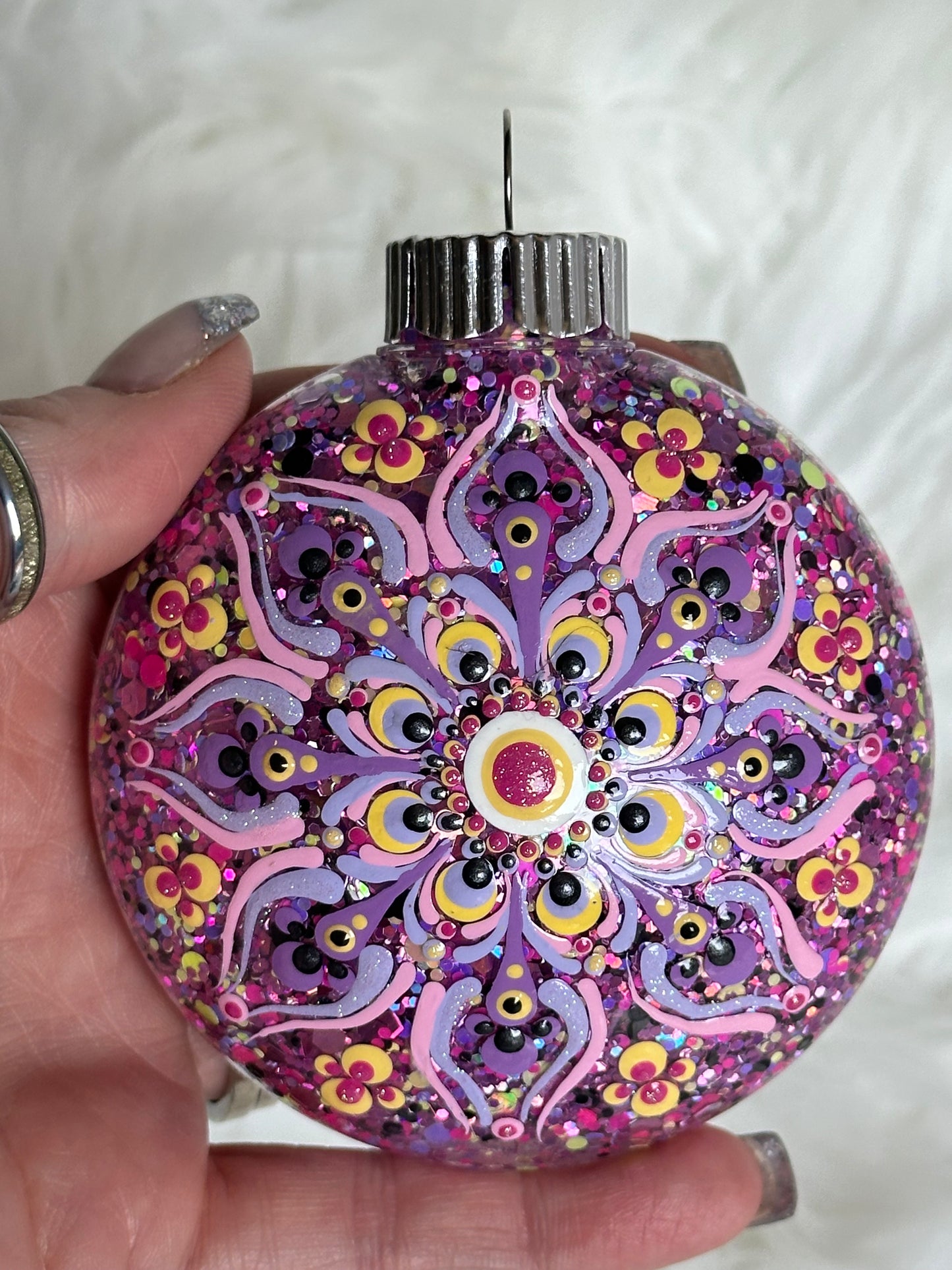 Glitter Christmas Ornament - Disc / Round - Pink, Purple, Yellow, Black