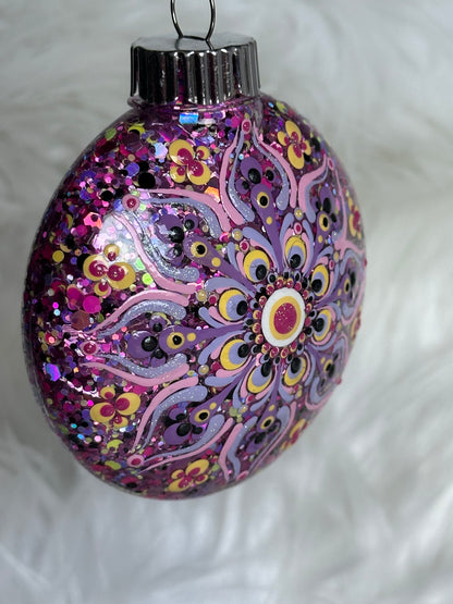 Glitter Christmas Ornament - Disc / Round - Pink, Purple, Yellow, Black