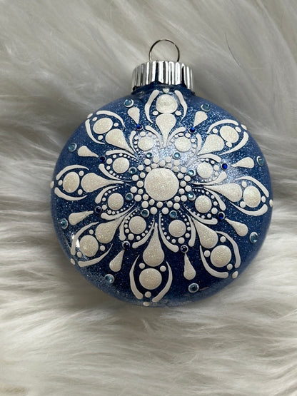 Glitter Christmas Ornament - Disc / Round - Blue, White