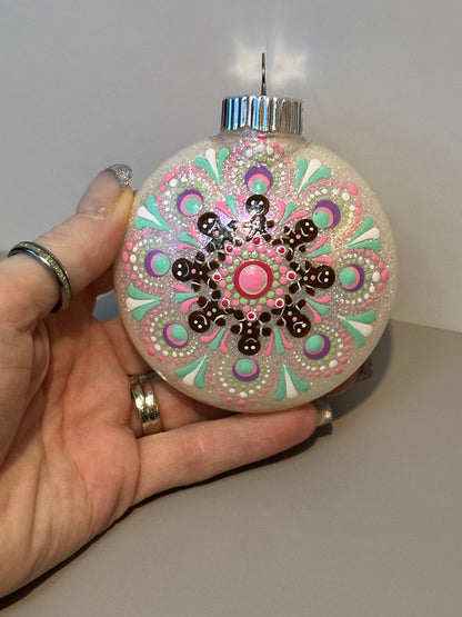 Glitter Christmas Ornament - Disc / Round - White, Pink, Mint Green, Brown - Gingerbread Man