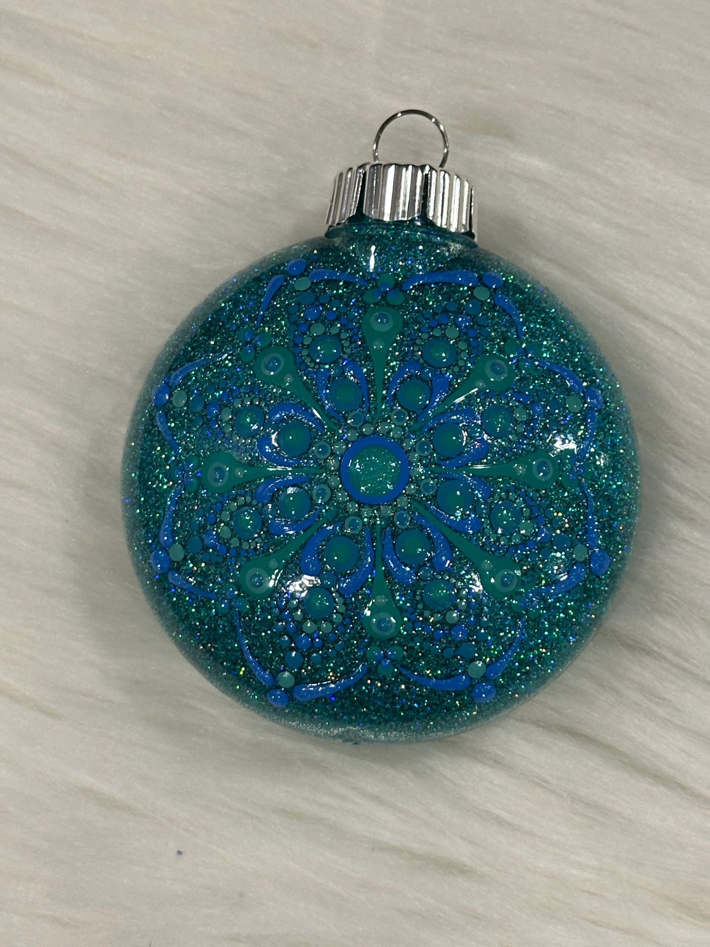 Glitter Christmas Ornament - Disc / Round -Turquoise, Blue