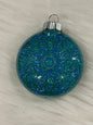 Glitter Christmas Ornament - Disc / Round -Turquoise, Blue