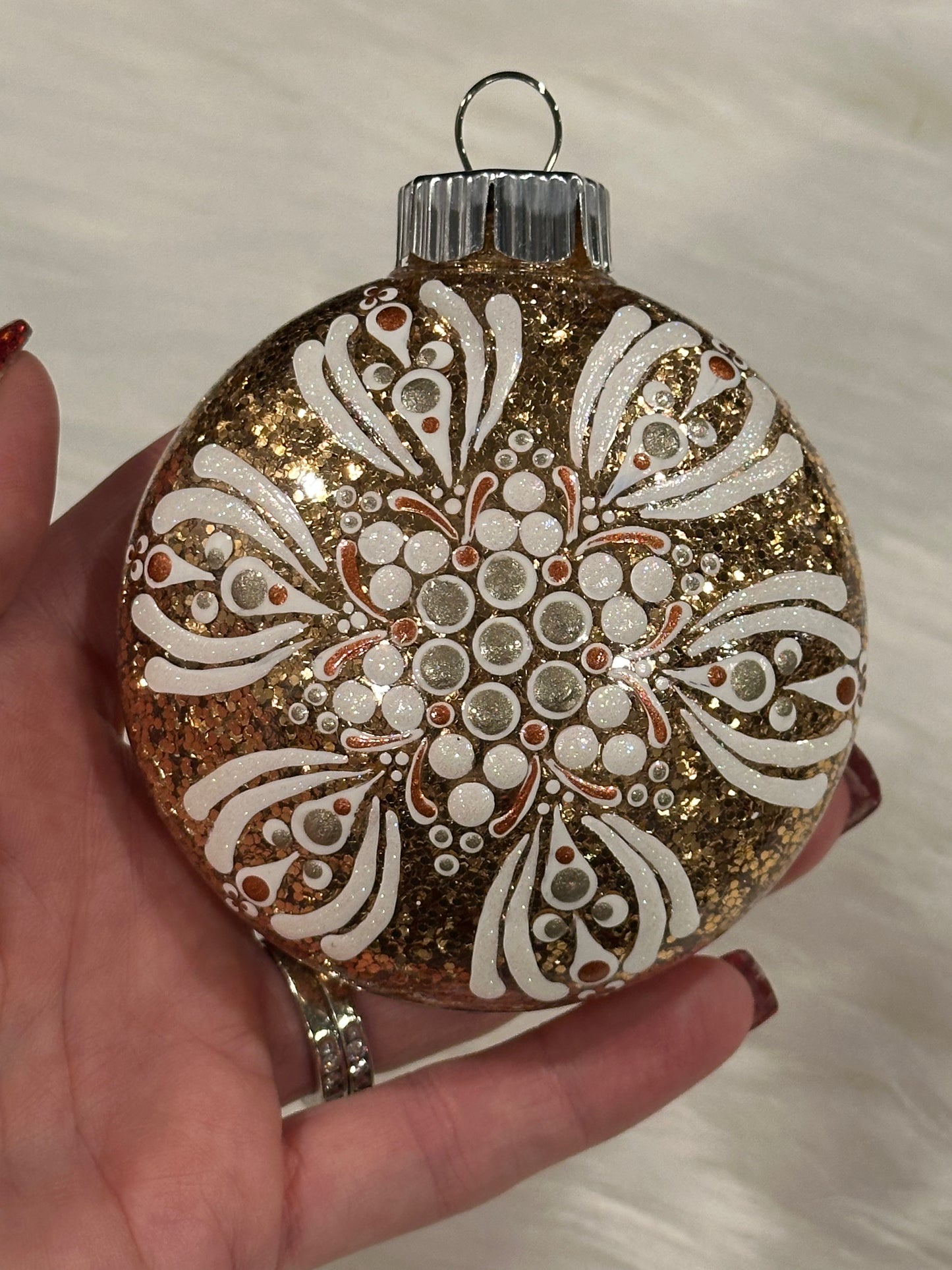 Glitter Christmas Ornament - Disc / Round - Gold, White, Champagne Gold, Copper