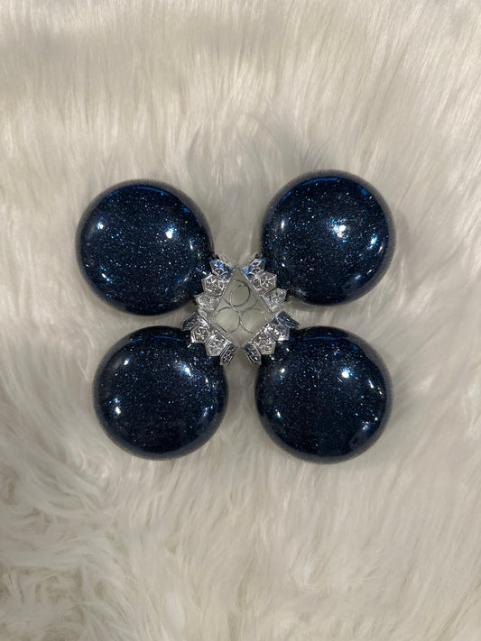 Glitter Christmas Ornament - Disc / Round -Blue, White, Rhinestones