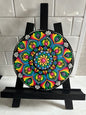 8.5" Wood Round Mandala Painting - Rainbow