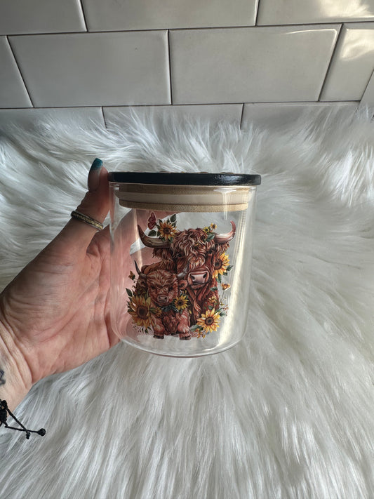 Stash / Display Jar - Highland Cow / Sunflowers