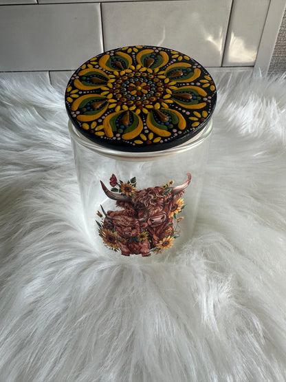 Stash / Display Jar - Highland Cow / Sunflowers