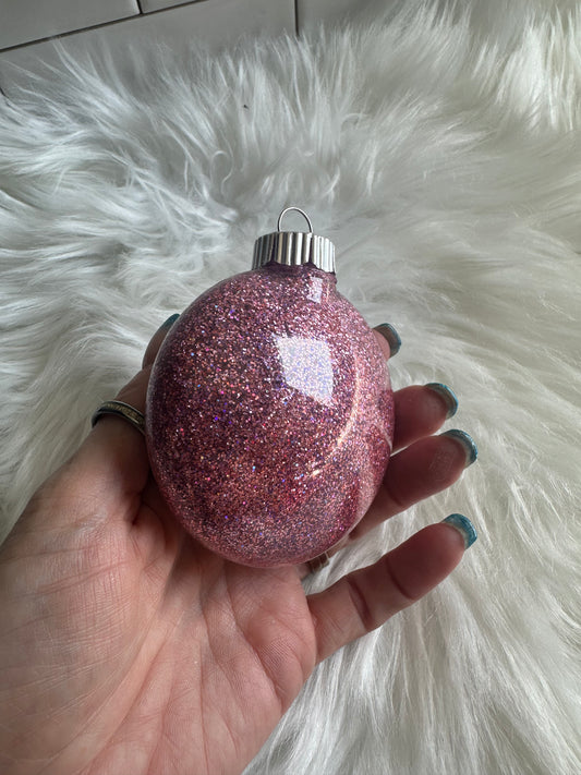 Glitter Christmas Ornament - Disc / Round - Pink and White