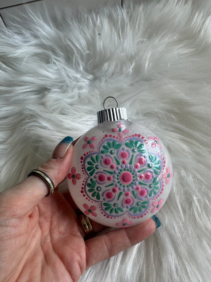 Glitter Christmas Ornament - Disc / Round - White, Pink, Teal