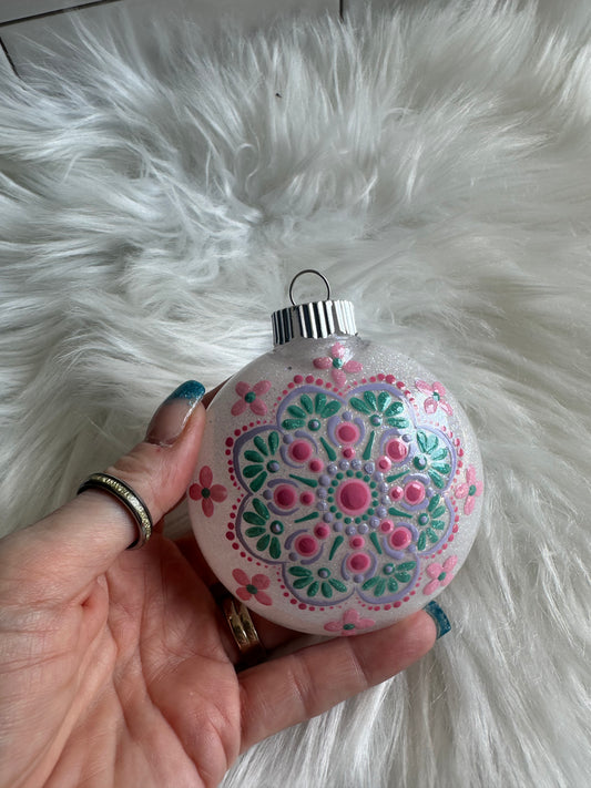 Glitter Christmas Ornament - Disc / Round - White, Pink, Teal