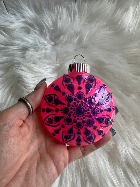 Glitter Christmas Ornament - Disc / Round -  Pink and Purple