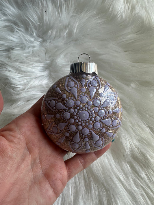 Glitter Christmas Ornament - Disc / Round - Lavender and Champagne Gold