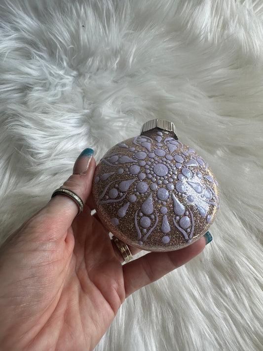 Glitter Christmas Ornament - Disc / Round - Lavender and Champagne Gold
