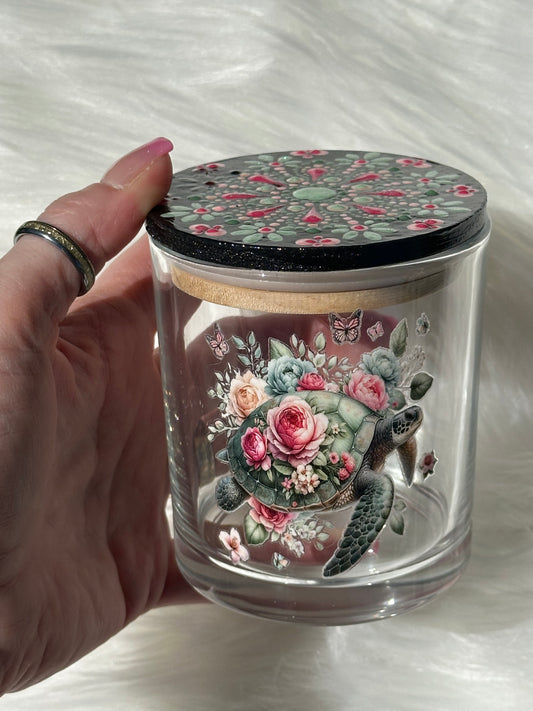 Stash / Display Jar - Turtle With Roses