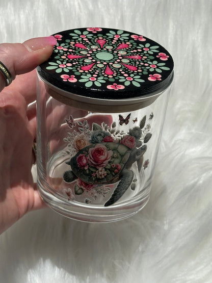 Stash / Display Jar - Turtle With Roses