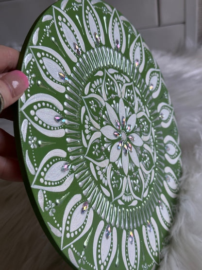 10" Wood Round Mandala Painting - May Birth Flower