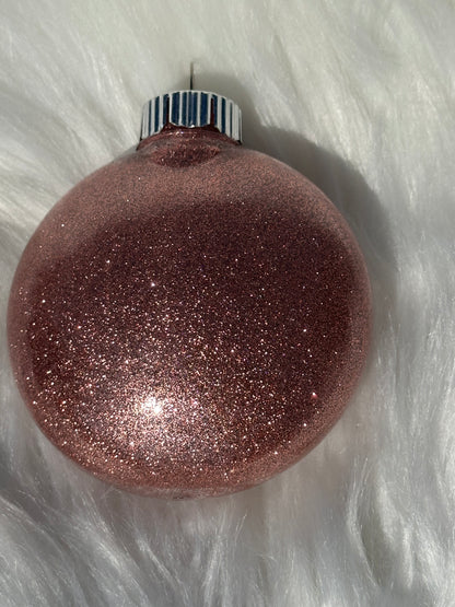 Glitter Christmas Ornament - Disc / Round - Rose Gold And White