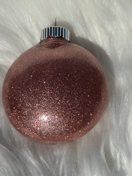 Glitter Christmas Ornament - Disc / Round - Rose Gold And White
