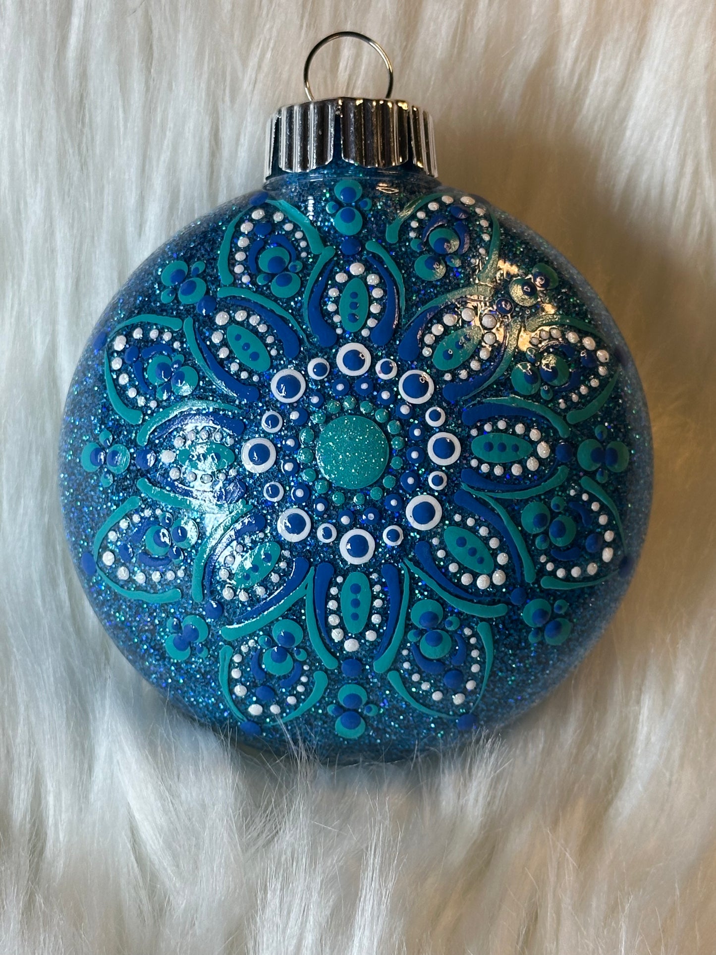 Glitter Christmas Ornament - Disc / Round - Turquoise, White, Blue