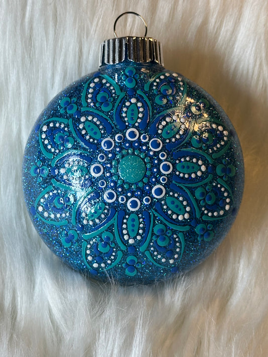Glitter Christmas Ornament - Disc / Round - Turquoise, White, Blue