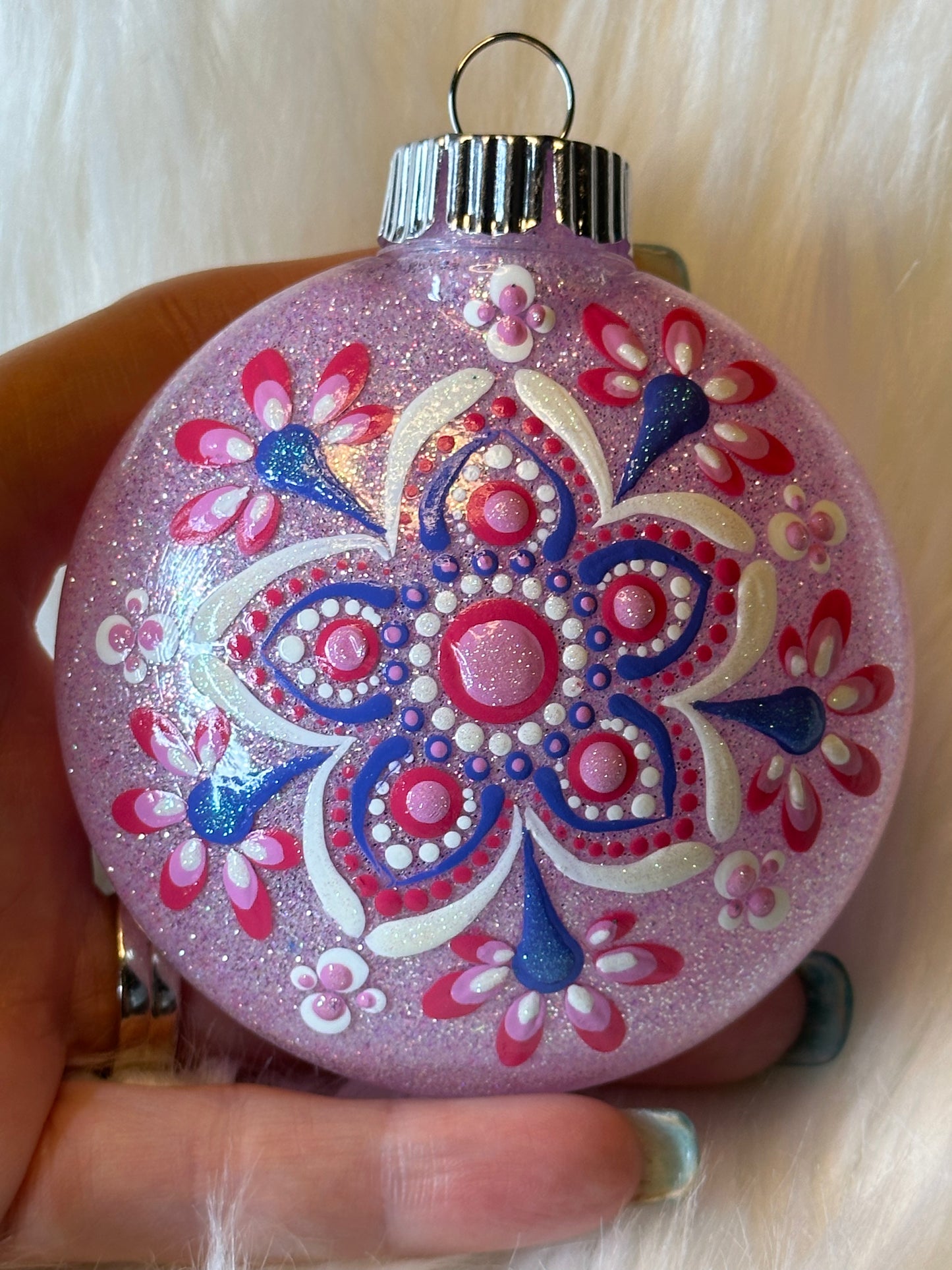 Glitter Christmas Ornament - Disc / Round - Pink, Fuchsia, White, Purple