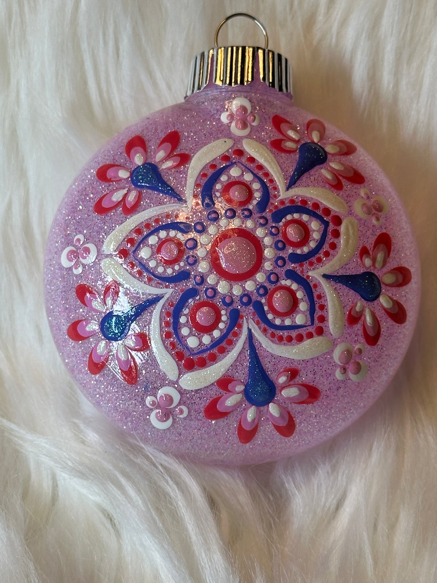 Glitter Christmas Ornament - Disc / Round - Pink, Fuchsia, White, Purple