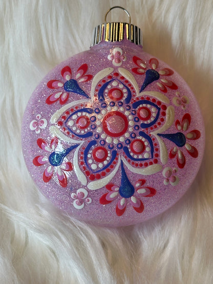 Glitter Christmas Ornament - Disc / Round - Pink, Fuchsia, White, Purple